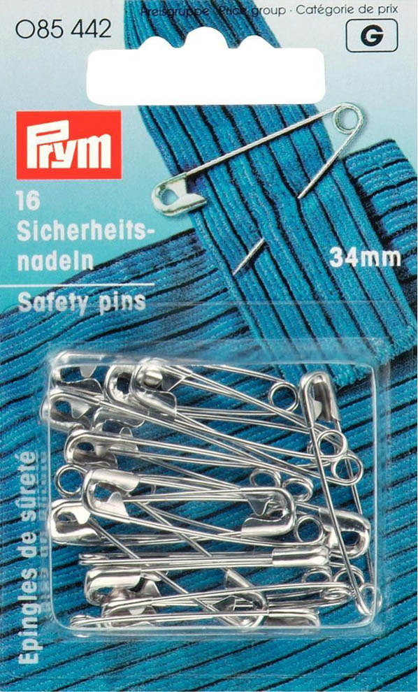 Prym Sicherheitsnadeln 34 mm silberfarbig, 16 Stück